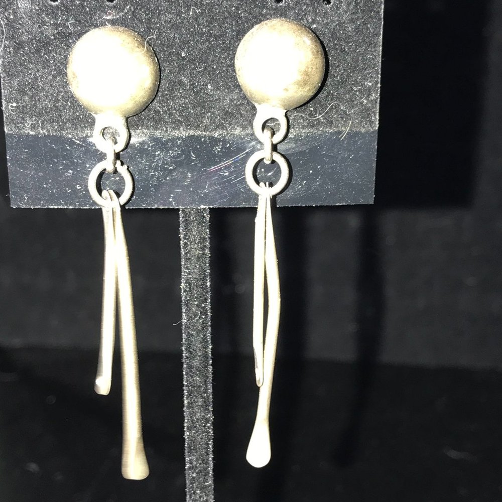 Vintage Mexican Silver Round Post Earrings with drops